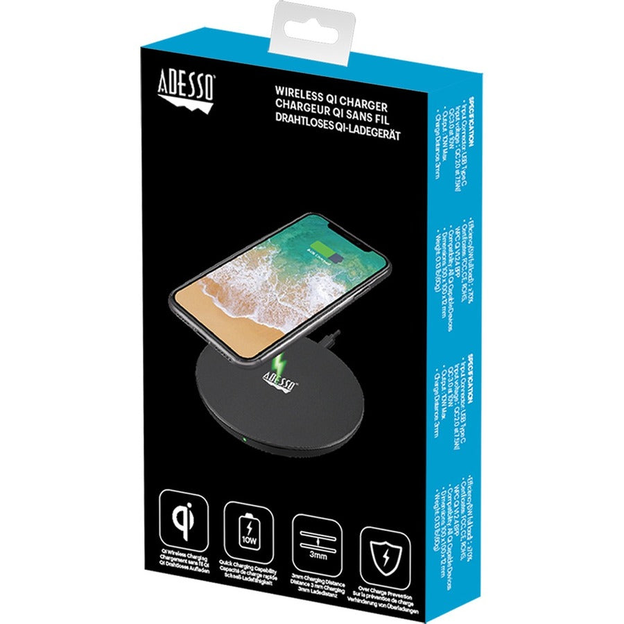 Adesso 10W Max Qi-Certified Disc-Style Wireless Charger — AUH-1010