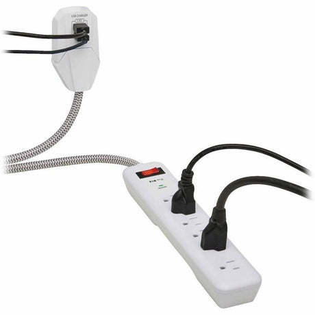 Eaton Tripp Lite Series 7-Outlet Surge Protector - 6 on strip/1 in detachable plug, 2 USB Ports (2.4A Shared), Detachable Charger Plug, 6 ft. Cord, 5-15P Plug, 900 Joules, White — TLP616USB