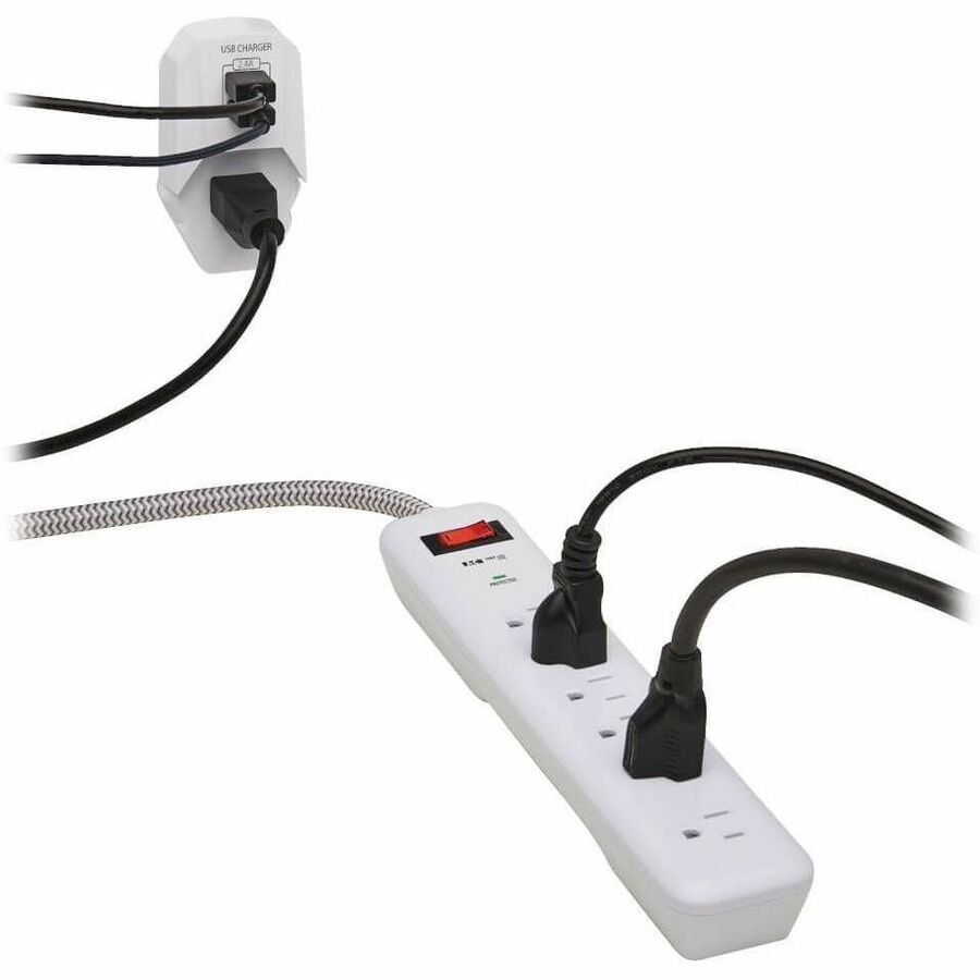 Eaton Tripp Lite Series 7-Outlet Surge Protector - 6 on strip/1 in detachable plug, 2 USB Ports (2.4A Shared), Detachable Charger Plug, 6 ft. Cord, 5-15P Plug, 900 Joules, White — TLP616USB