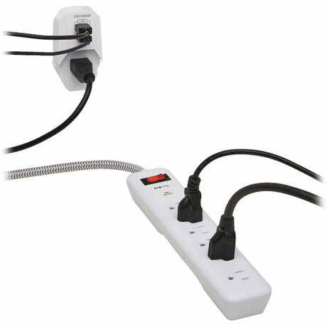 Eaton Tripp Lite Series 7-Outlet Surge Protector - 6 on strip/1 in detachable plug, 2 USB Ports (2.4A Shared), Detachable Charger Plug, 6 ft. Cord, 5-15P Plug, 900 Joules, White — TLP616USB