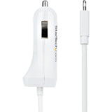 StarTech.com Lightning Car Charger with Coiled Cable, 1m Built-in Cable, 12W, White, 2 Port USB Car Charger Adapter, In Car iPhone Charger — USBLT2PCARW2