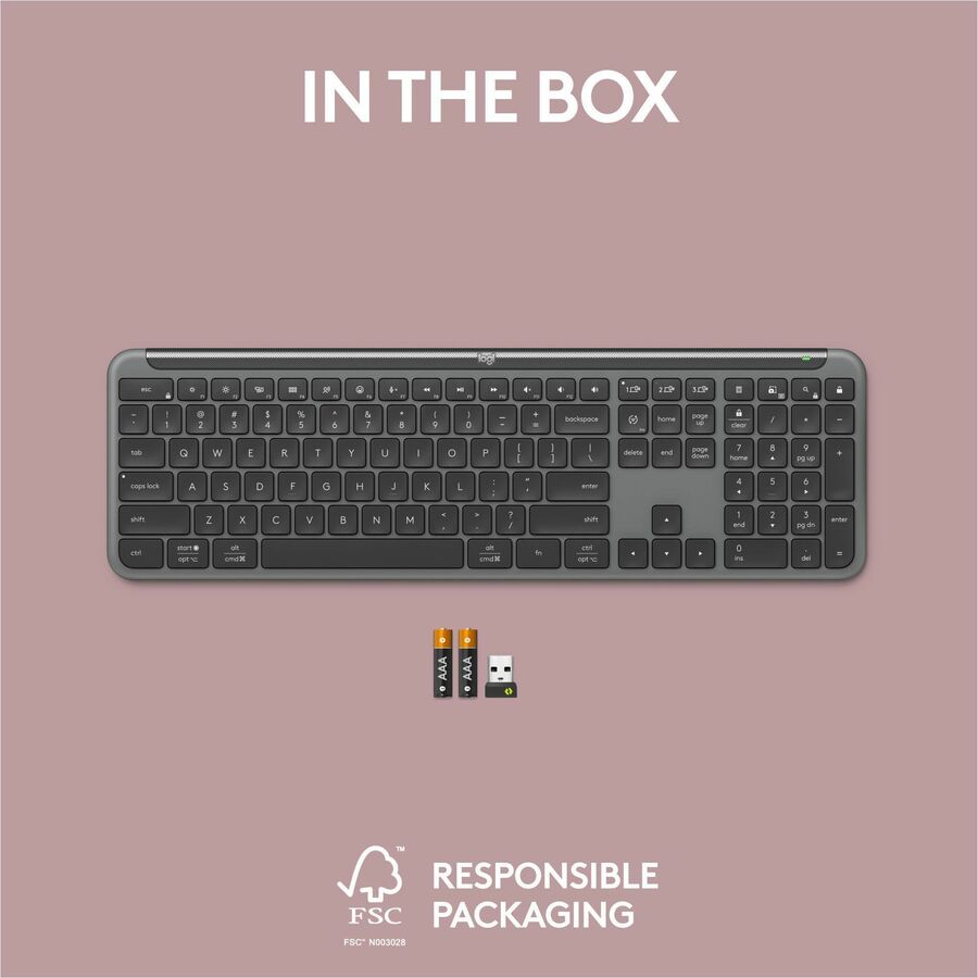 Logitech Signature Slim K950 Wireless Keyboard, Sleek Design, Quiet Typing, Bluetooth, Multi-OS, Graphite — 920-012424
