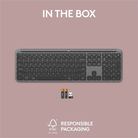 Logitech Signature Slim K950 Wireless Keyboard, Sleek Design, Quiet Typing, Bluetooth, Multi-OS, Graphite — 920-012424
