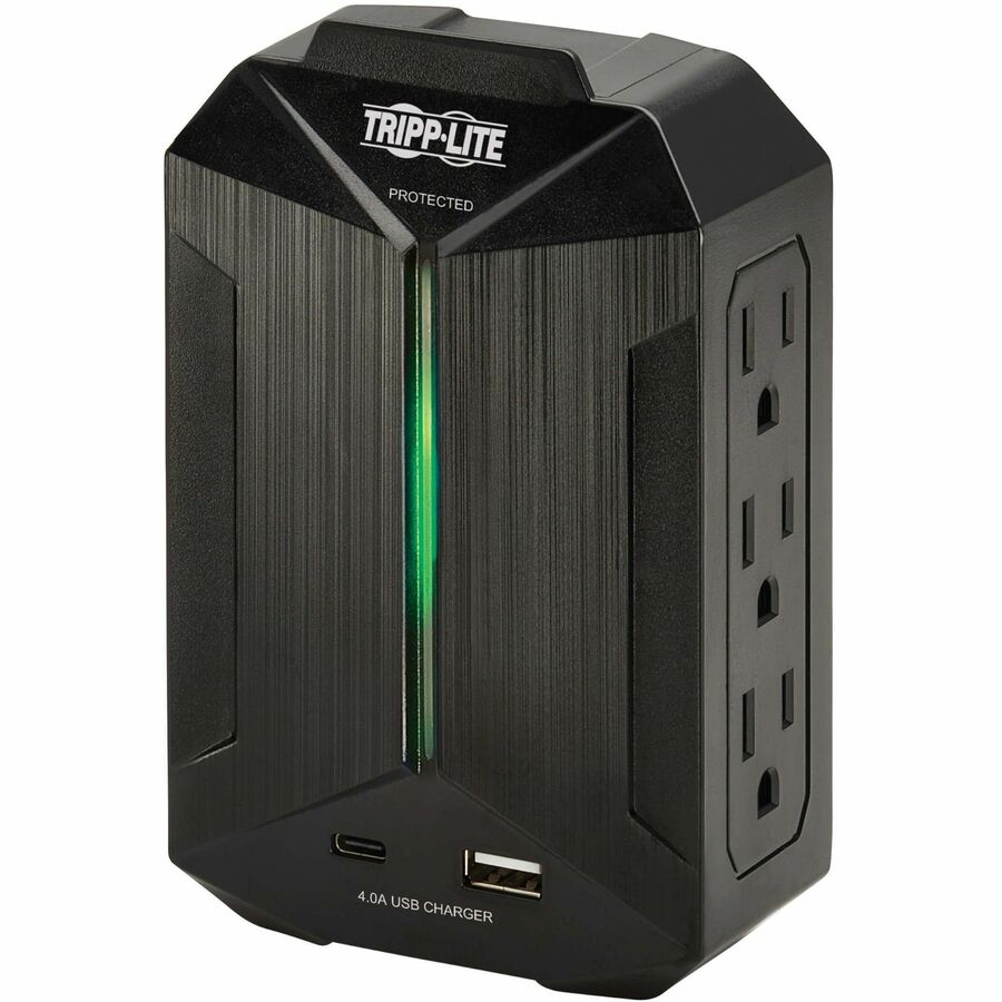Eaton Tripp Lite Series Protect It! 6-Outlet Surge Protector - 5-15R Outlets, 2 USB Ports, 5-15P Direct Plug-In, 490 Joules, Black — SK62USBC