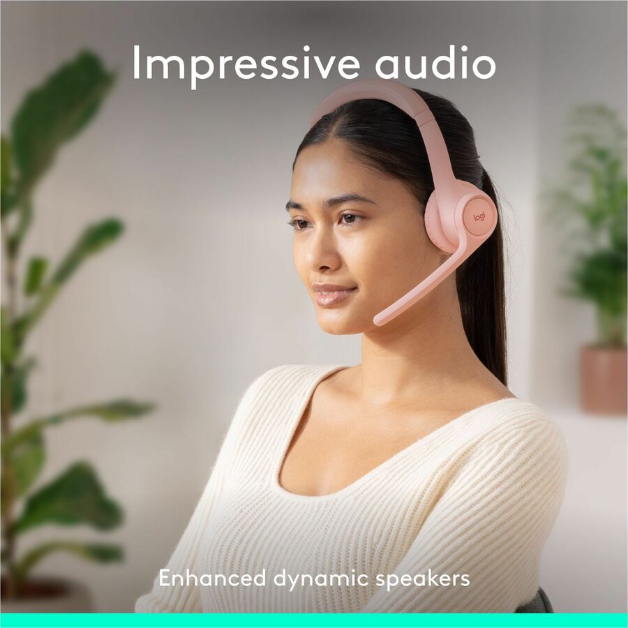 Logitech Zone 300 Wireless Bluetooth Headset With Noise-Canceling Microphone, Compatible with Windows, Mac, Chrome, Linux, iOS, iPadOS, Android - Rose — 981-001411
