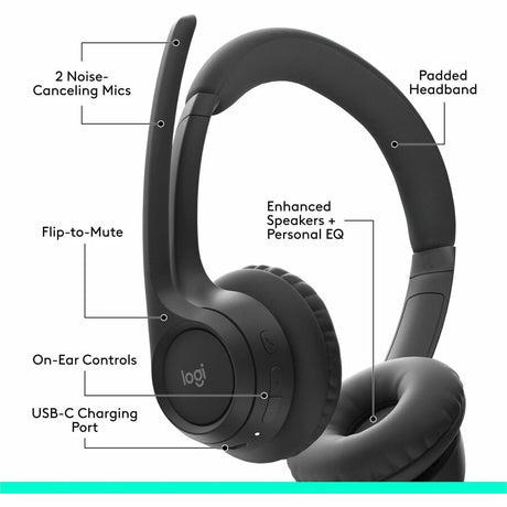 Logitech Zone 300 Wireless Bluetooth Headset With Noise-Canceling Microphone, Compatible with Windows, Mac, Chrome, Linux, iOS, iPadOS, Android - Black — 981-001406