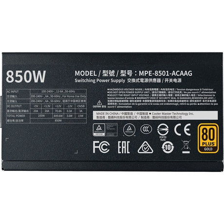 Cooler Master Full Modular 80 Plus Gold ATX Power Supply Unit — MPE-8501-AFAAG-US