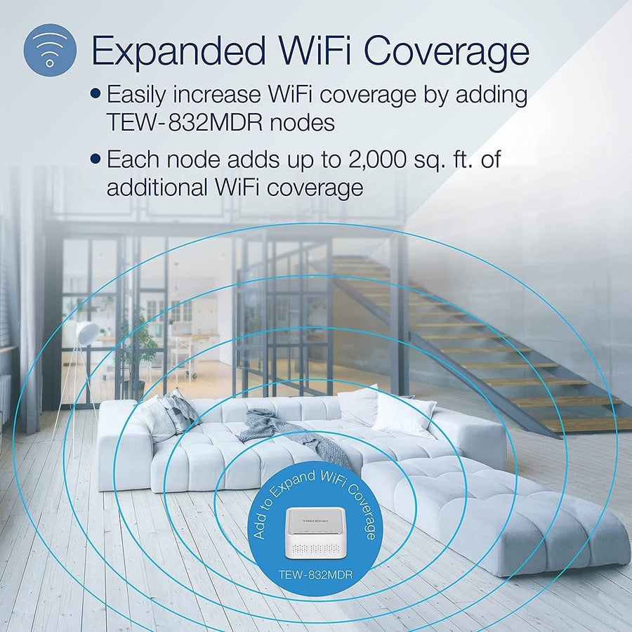 TRENDnet AC1200 WiFi EasyMesh Remote Node, App-Based Setup Utility, Seamless WiFi Roaming, Beamforming,Supports 2.4GHz and 5GHz Devices, TEW-832MDR, White — TEW-832MDR