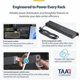 StarTech.com 12-Outlet Horizontal Rack Mount Metered PDU, 1U Server Power Strip w/Surge Protector, 125V/15A, 8ft (2.4m) Power Cord, TAA — 12NM8-RACK-MOUNT-PDU
