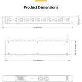 StarTech.com 12-Outlet Horizontal Rack Mount Metered PDU, 1U Server Power Strip w/Surge Protector, 125V/15A, 8ft (2.4m) Power Cord, TAA — 12NM8-RACK-MOUNT-PDU