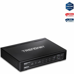 TRENDnet 6-port Gigabit Poe+ Switch; TPE-TG611; 4 X Gigabit Poe+ Ports; 1 X Gigabit Port; 1 X SFP Slot; Supports 100/1000Base-FX Fiber SFP Modules; Ethernet Desktop Network Switch; Lifetime Protection — TPE-TG611