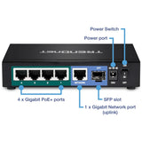 TRENDnet 6-port Gigabit Poe+ Switch; TPE-TG611; 4 X Gigabit Poe+ Ports; 1 X Gigabit Port; 1 X SFP Slot; Supports 100/1000Base-FX Fiber SFP Modules; Ethernet Desktop Network Switch; Lifetime Protection — TPE-TG611