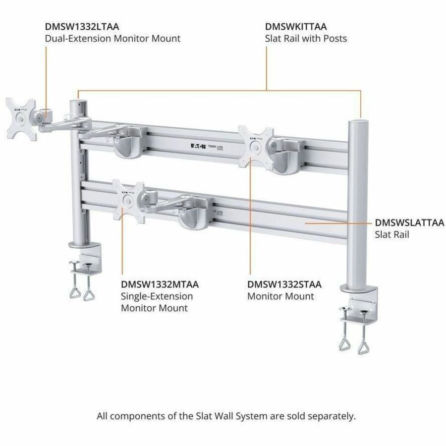 Eaton Tripp Lite Series Single-Extension Monitor Mount for Slat Wall System, 13" to 32" Displays, TAA — DMSW1332MTAA