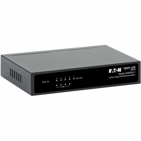 Eaton Tripp Lite Series 5-Port 10/100/1000 Mbps PoE-Powered Desktop Gigabit Ethernet Unmanaged Switch with PoE+ Pass-Through, 65W, Metal Enclosure — NG5POE-1