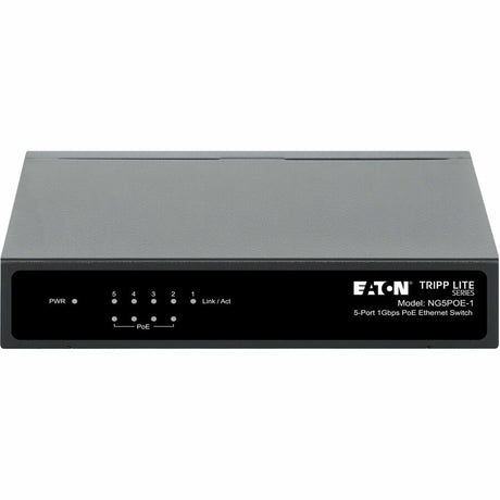 Eaton Tripp Lite Series 5-Port 10/100/1000 Mbps PoE-Powered Desktop Gigabit Ethernet Unmanaged Switch with PoE+ Pass-Through, 65W, Metal Enclosure — NG5POE-1