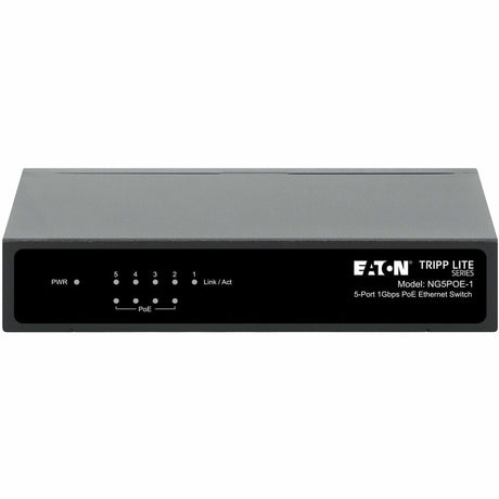 Eaton Tripp Lite Series 5-Port 10/100/1000 Mbps PoE-Powered Desktop Gigabit Ethernet Unmanaged Switch with PoE+ Pass-Through, 65W, Metal Enclosure — NG5POE-1