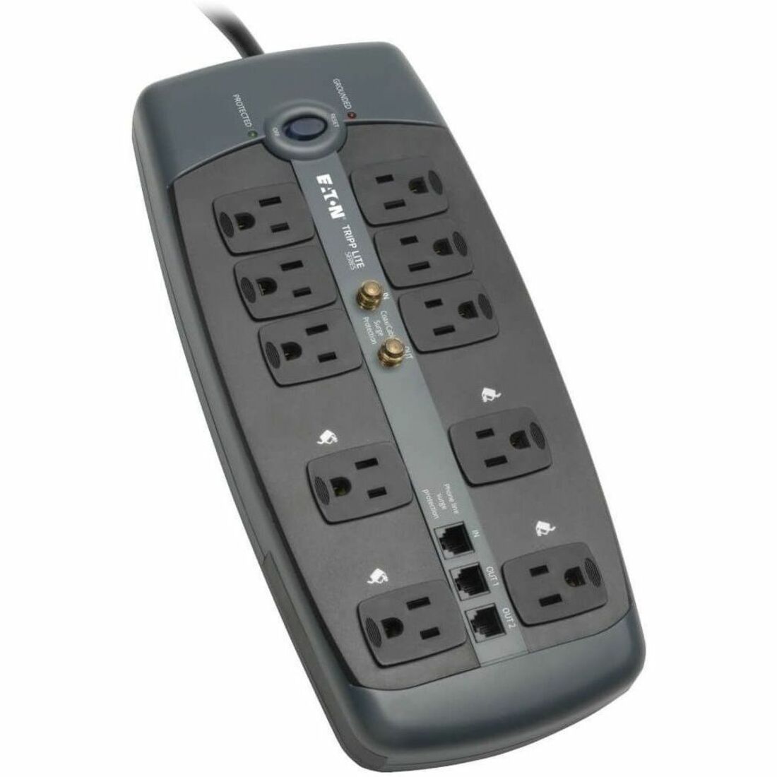 Eaton Tripp Lite Series Protect It! 10-Outlet Surge Protector, 8 ft. (2.43 m) Cord, 3345 Joules, Tel/Modem/Coaxial Protection — TLP1008TELTV