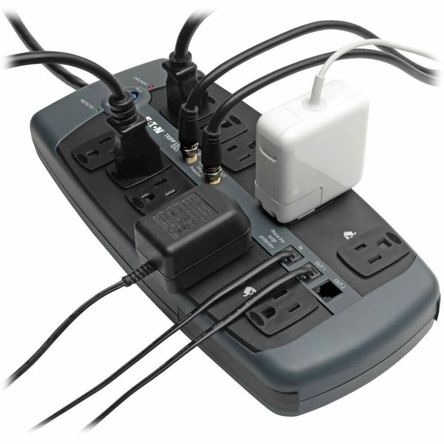 Eaton Tripp Lite Series Protect It! 10-Outlet Surge Protector, 8 ft. (2.43 m) Cord, 3345 Joules, Tel/Modem/Coaxial Protection — TLP1008TELTV