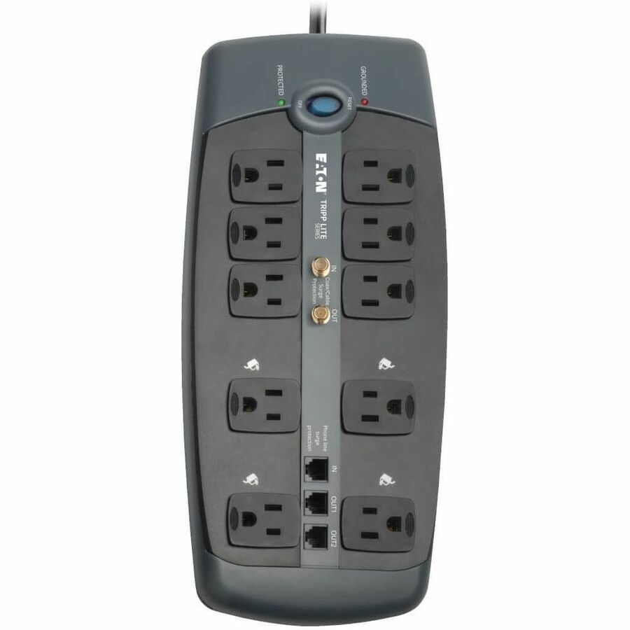 Eaton Tripp Lite Series Protect It! 10-Outlet Surge Protector, 8 ft. (2.43 m) Cord, 3345 Joules, Tel/Modem/Coaxial Protection — TLP1008TELTV