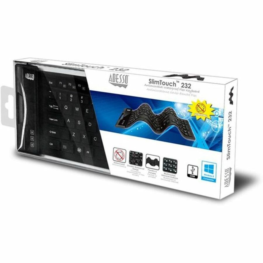 Adesso SlimTouch 232 Antimicrobial Waterproof Flex Keyboard (Full Size) — AKB-232UB