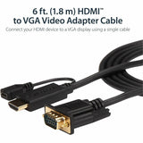 StarTech.com HDMI to VGA Cable - 6 ft / 2m - 1080p - 1920 x 1200 - Active HDMI Cable - Monitor Cable - Computer Cable — HD2VGAMM6