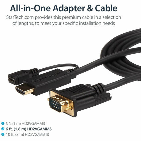 StarTech.com HDMI to VGA Cable - 6 ft / 2m - 1080p - 1920 x 1200 - Active HDMI Cable - Monitor Cable - Computer Cable — HD2VGAMM6