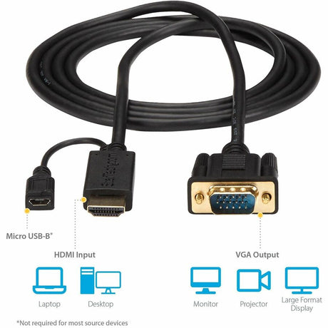 StarTech.com HDMI to VGA Cable - 6 ft / 2m - 1080p - 1920 x 1200 - Active HDMI Cable - Monitor Cable - Computer Cable — HD2VGAMM6