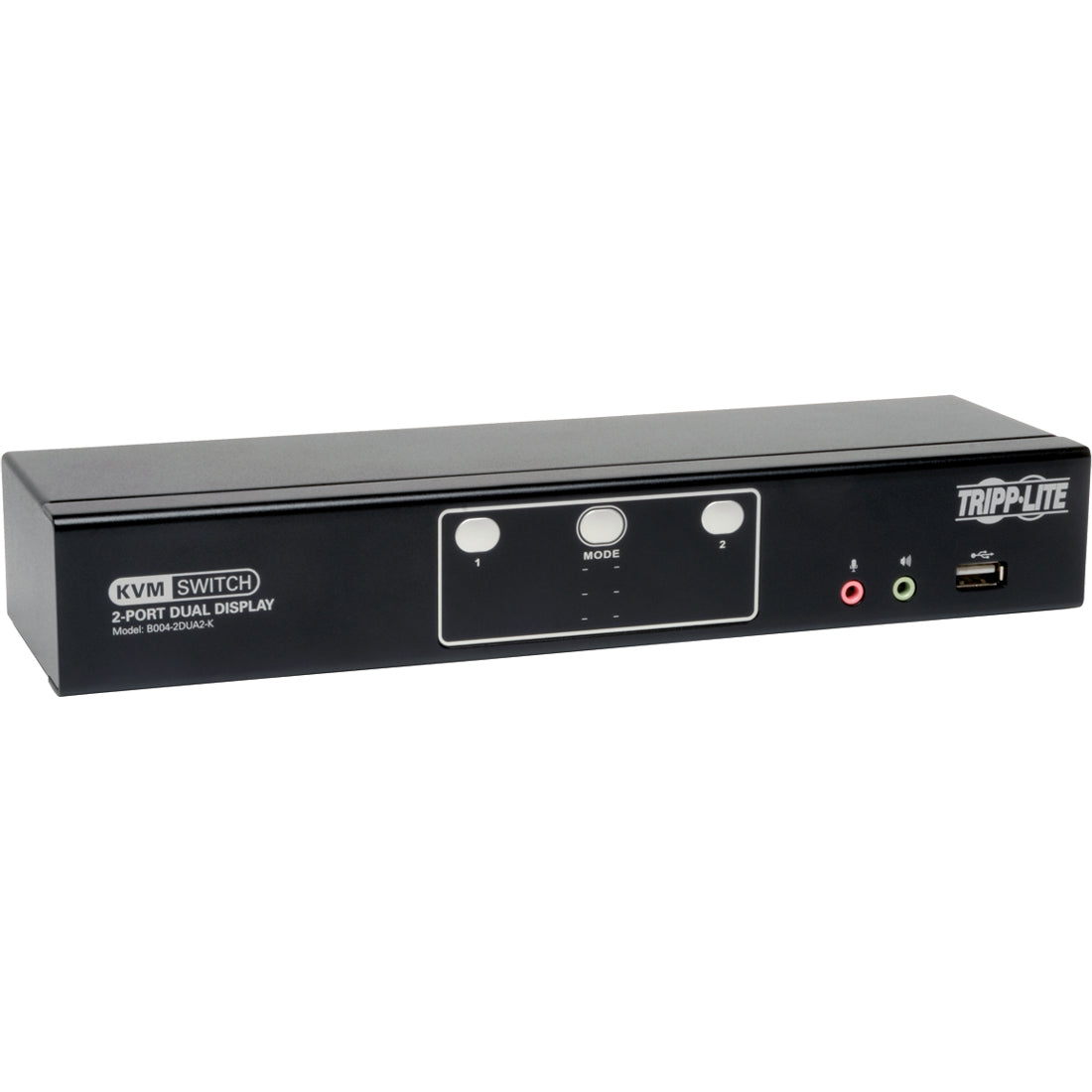 Eaton Tripp Lite Series 2-Port Dual Monitor DVI KVM Switch, TAA, GSA with Audio and USB 2.0 Hub, Cables included — B004-2DUA2-K