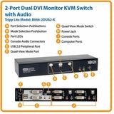 Eaton Tripp Lite Series 2-Port Dual Monitor DVI KVM Switch, TAA, GSA with Audio and USB 2.0 Hub, Cables included — B004-2DUA2-K