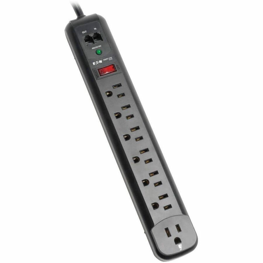 Eaton Tripp Lite Series Protect It! 7-Outlet Surge Protector, 6 ft. (1.83 m) Cord, 1080 Joules, Modem/Fax Protection, Black Housing — TLP76RBTEL