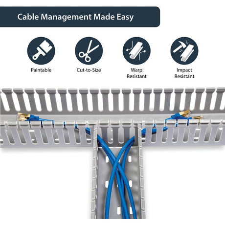 StarTech.com 3x3in Open Slot Wiring Cable Raceway Duct, Server Rack Cable Management, PVC Cable Cover, Cord Hider / Organizer, TAA — AD3X3