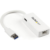 StarTech.com USB 3.0 to Gigabit Ethernet Adapter NIC w/ USB Port - White — USB31000SPTW