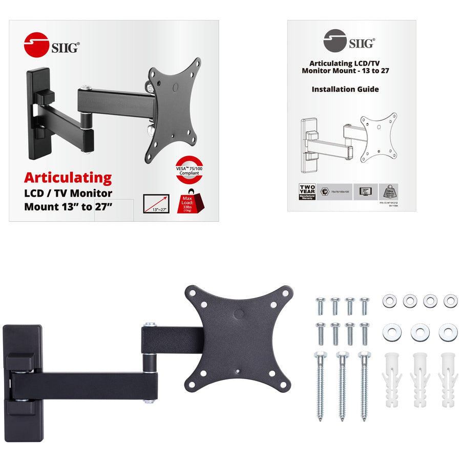 SIIG Articulating Full Motion LCD / TV Monitor Mount - 13" to 27" — CE-MT1B12-S2