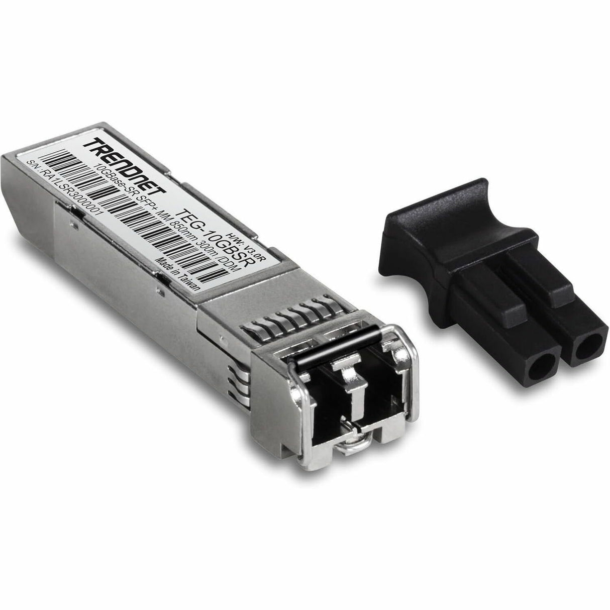 TRENDnet 10GBASE-SR SFP+ Multi Mode LC Module, TEG-10GBSR, Supports Distances up to 300m (984 feet), Hot Pluggable Fiber SFP+ Transceiver, 850nm Wavelength, Lifetime Protection, Silver — TEG-10GBSR