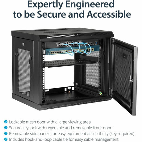 StarTech.com 2-Post 9U Wall Mount Network Cabinet, 19" Wall-Mounted Server Rack for Data / IT Equipment, Small Lockable Rack Enclosure — RK9WALM