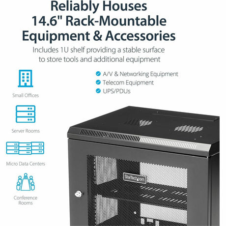 StarTech.com 2-Post 9U Wall Mount Network Cabinet, 19" Wall-Mounted Server Rack for Data / IT Equipment, Small Lockable Rack Enclosure — RK9WALM