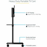 StarTech.com Mobile TV Cart, Portable Rolling TV Stand, 37-70 inch VESA Display Mount (154lb/70kg), Shelf & Storage, Rotate/Tilt Display — MBLTVSTNDEC