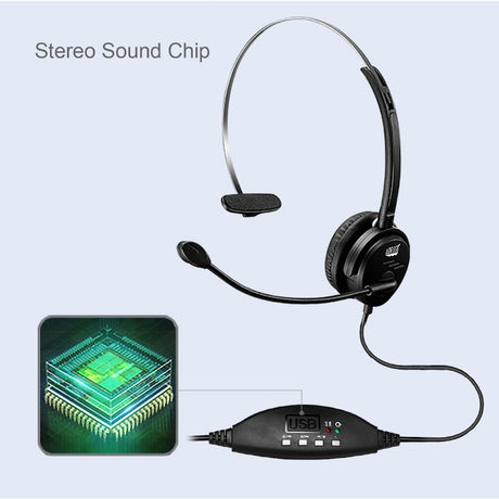 Adesso USB Single-Sided Headset with Adjustable Microphone- Noise Cancelling- Mono - USB - Wired - Over-the-head - 6 ft Cable -, Omni-directional Microphone - Black — XtreamP1