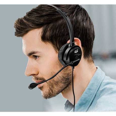 Adesso USB Single-Sided Headset with Adjustable Microphone- Noise Cancelling- Mono - USB - Wired - Over-the-head - 6 ft Cable -, Omni-directional Microphone - Black — XtreamP1