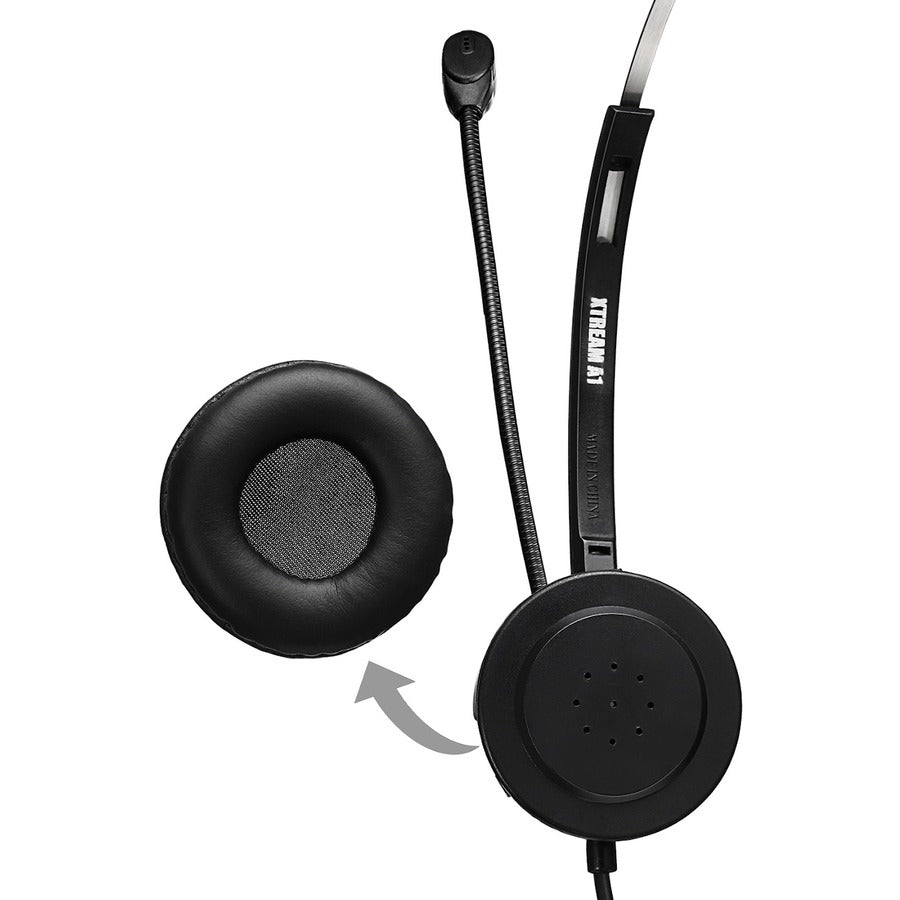 Adesso USB Single-Sided Headset with Adjustable Microphone- Noise Cancelling- Mono - USB - Wired - Over-the-head - 6 ft Cable -, Omni-directional Microphone - Black — XtreamP1