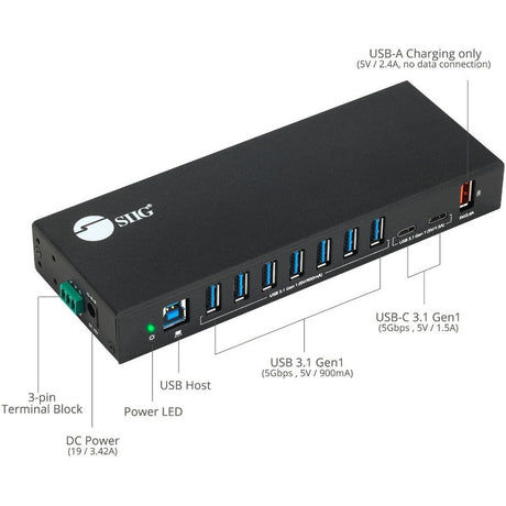 SIIG 10 Port Industrial USB 3.1 Gen 1 Hub with Dual USB-C & 65W Charging — ID-US0811-S1