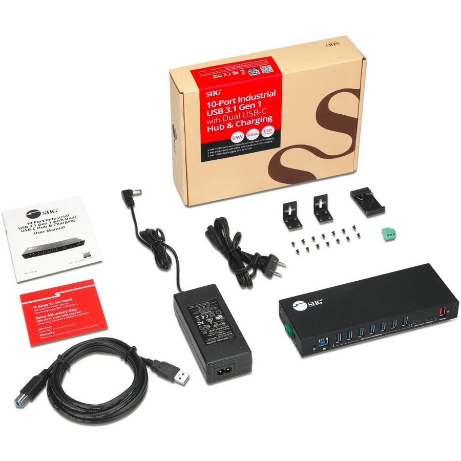 SIIG 10 Port Industrial USB 3.1 Gen 1 Hub with Dual USB-C & 65W Charging — ID-US0811-S1