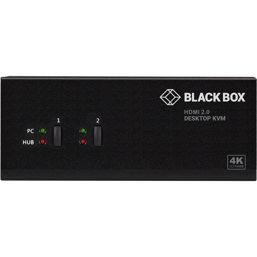 Black Box KVM Switch - 2-Port, Dual-Monitor, HDMI 2.0, 4K 60Hz, USB 3.0 Hub, Audio — KV6222H
