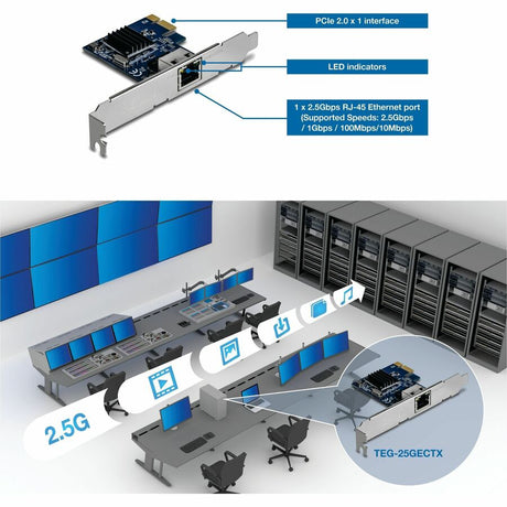 TRENDnet 2.5GBASE-T PCIe Network Adapter, TEG-25GECTX, Convert a PCIe Port into a 2.5G Ethernet Port, 802.1Q VLAN Tagging, Windows Support, NDAA & TAA Compliant — TEG-25GECTX