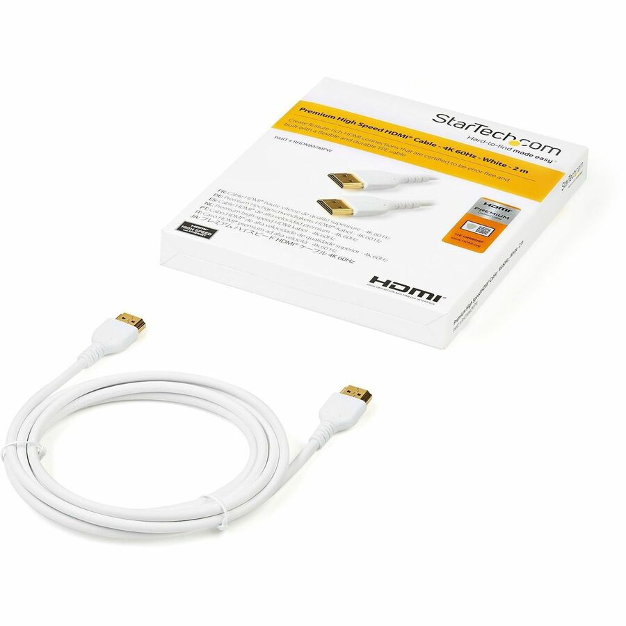 StarTech.com 2m Premium Certified HDMI 2.0 Cable with Ethernet - 6ft High Speed UHD 4K 60Hz HDR Durable Rugged Ultra HD HDMI Monitor Cord — RHDMM2MPW
