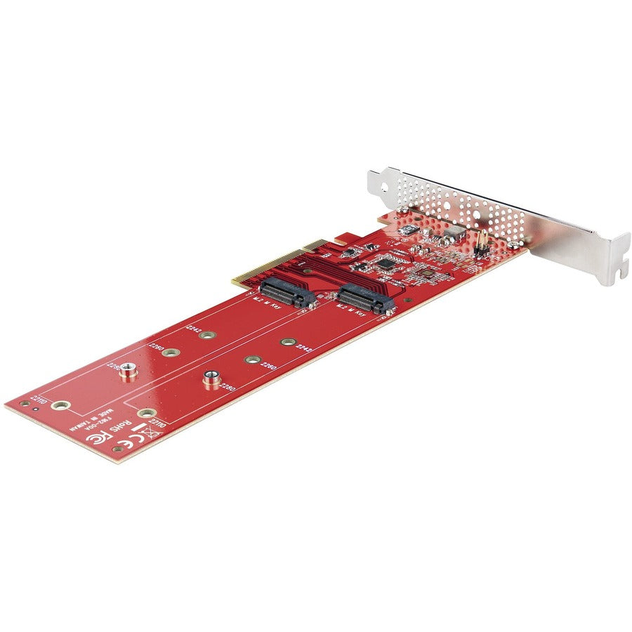 StarTech.com Dual M.2 PCIe SSD Adapter Card, x8 / x16 Dual NVMe or AHCI M.2 SSD to PCI Express 4.0, Up to 7.8GBps/Drive, For 2242/2260/2280/22110mm PCIe M-Key M2 SSDs, Bifurcation Required - PC/Linux Compatible — DUAL-M2-PCIE-CARD-B