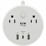 Eaton Tripp Lite Series Safe-IT 30W 2-Outlet Surge Protector - 5-15R Outlets, 3 USB Ports, 6 ft. (1.8 m) Cord, 300 Joules, Antimicrobial Protection, White — TLP26PD30WCAM
