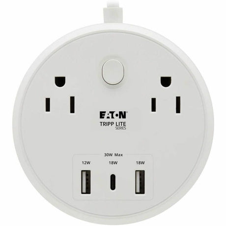Eaton Tripp Lite Series Safe-IT 30W 2-Outlet Surge Protector - 5-15R Outlets, 3 USB Ports, 6 ft. (1.8 m) Cord, 300 Joules, Antimicrobial Protection, White — TLP26PD30WCAM