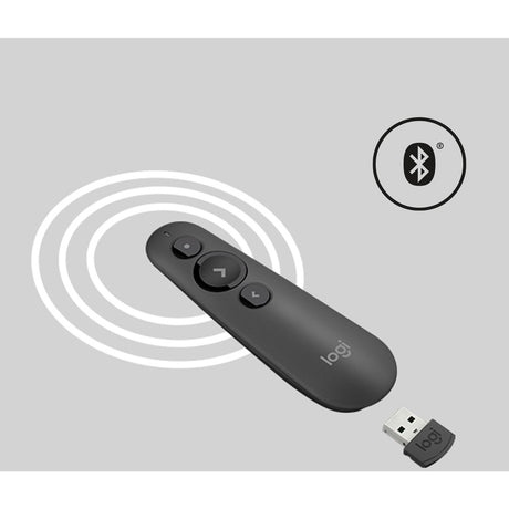 Logitech R500s Laser Presentation Remote, Bluetooth, USB-A Receiver, Presentation Clicker with Laser Pointer (Class 1) for Powerpoint, Keynote, Google Slides — 910-006518