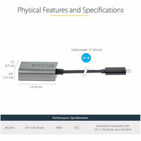 USB C to DisplayPort Adapter, 8K/4K 60Hz USB-C to DisplayPort 1.4 Adapter, DSC, USB Type-C to DP Video Converter, w/12" Cable — CDP2DPEC
